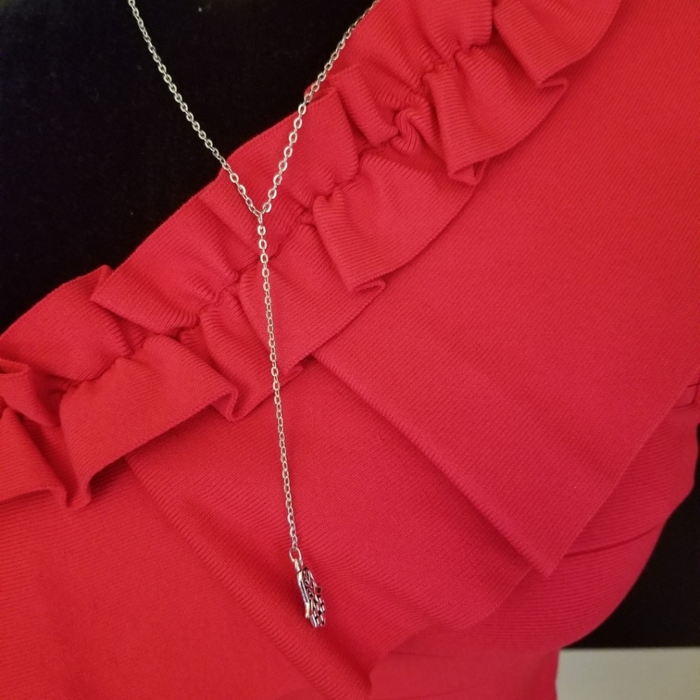 bebe Red One-Shoulder Ruffle Crop Top - Picture 3 of 7